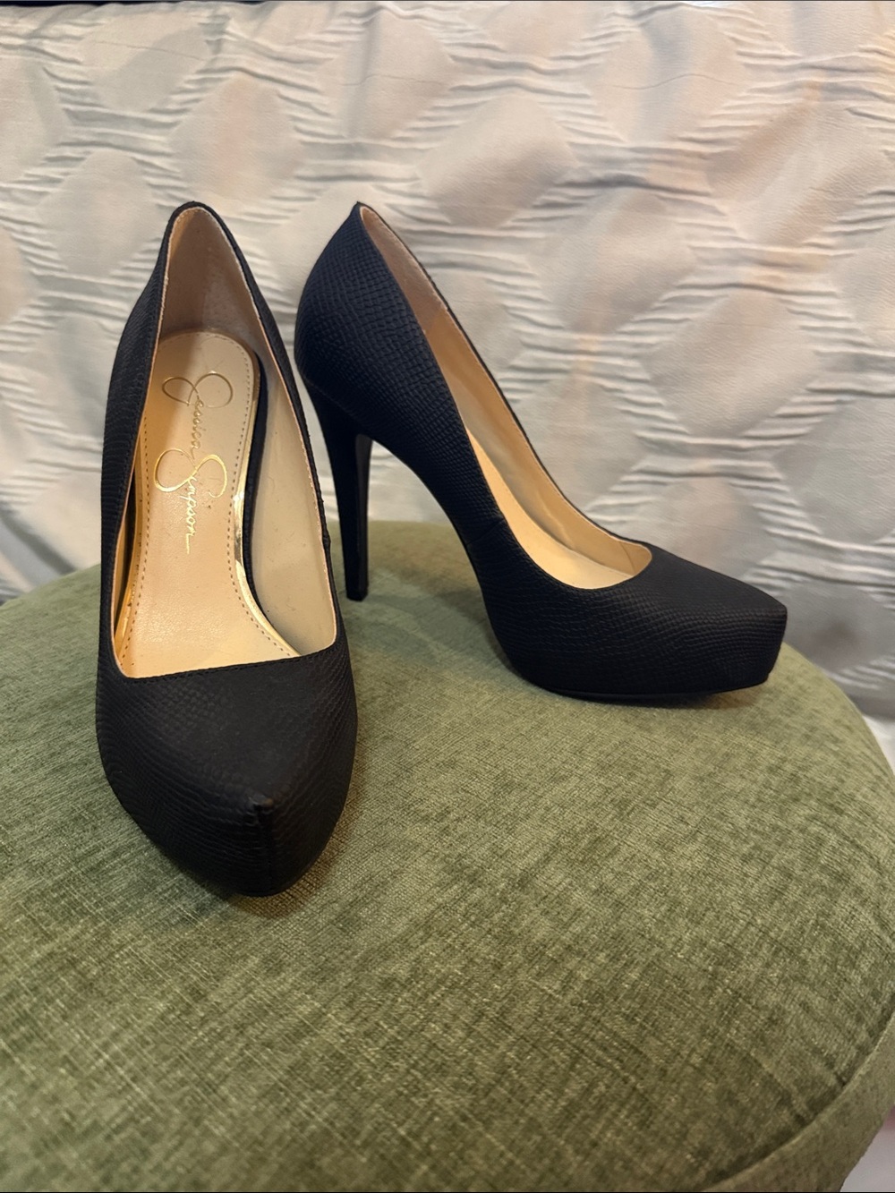 Jessica Simpson Black Textured Platform Stiletto Pumps